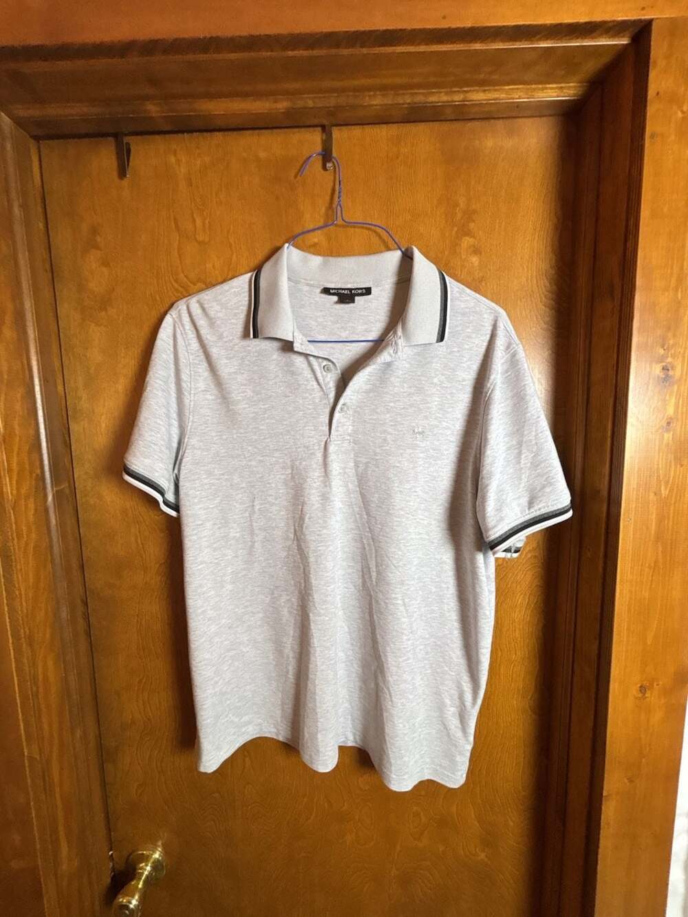 Michael Kors Polo Shirt Size L Grey Tipped Short Sleeve